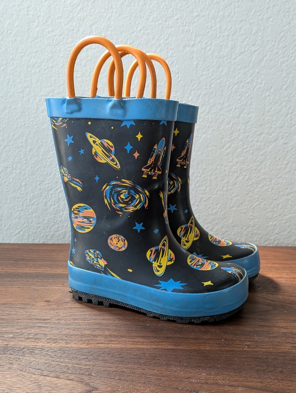 Cat & Jack Blue Galaxy Space Kids Toddlers Rain Boots Size 6